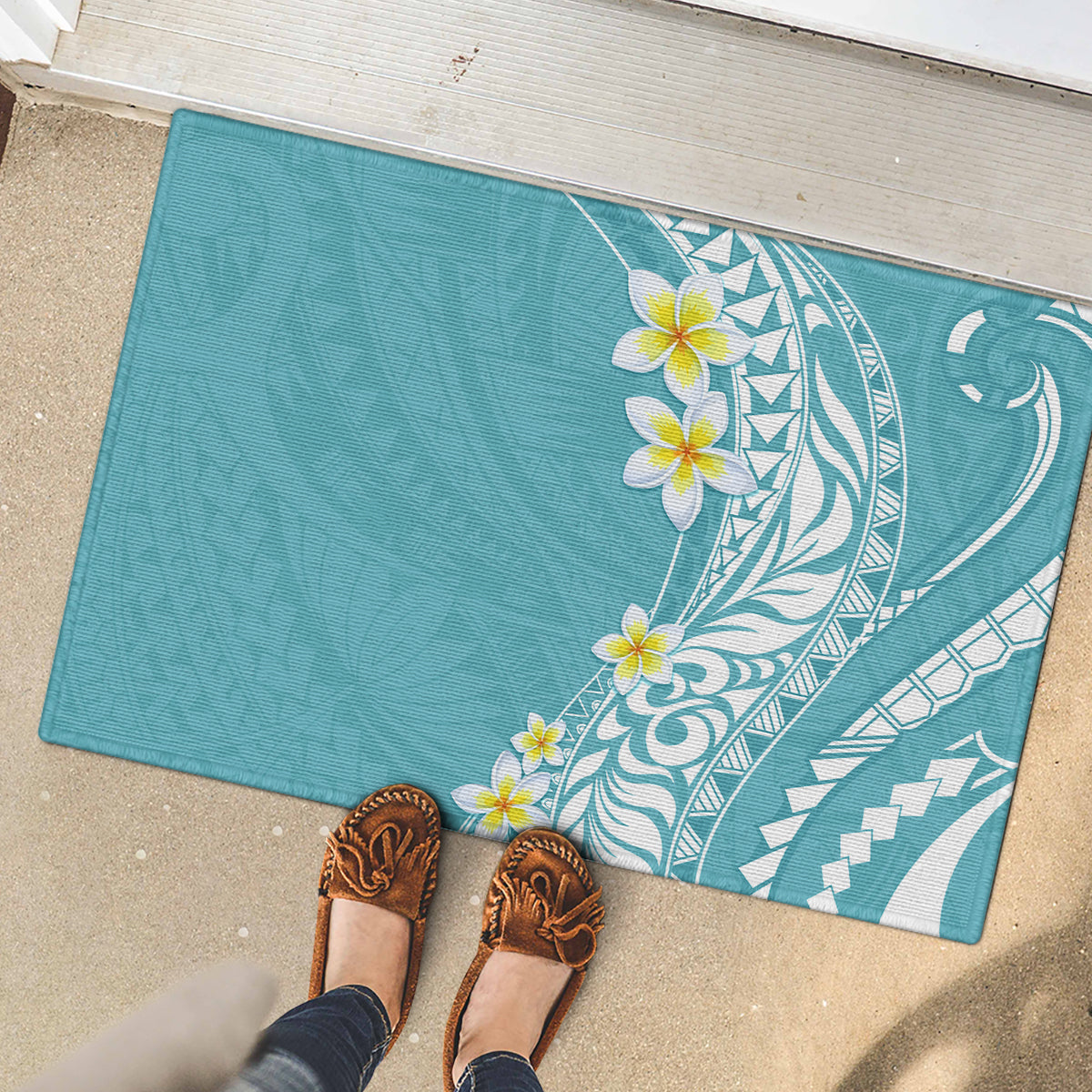 Hawaii Aloha Rubber Doormat Plumeria Vintage - Turquoise LT7 - Polynesian Pride