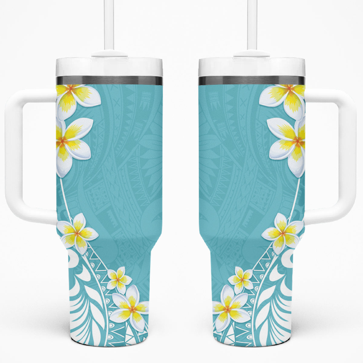 Hawaii Aloha Tumbler With Handle Plumeria Vintage - Turquoise