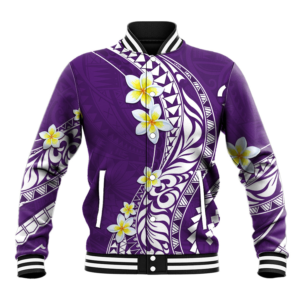 Hawaii Aloha Baseball Jacket Plumeria Vintage - Violet LT7 Unisex Violet - Polynesian Pride