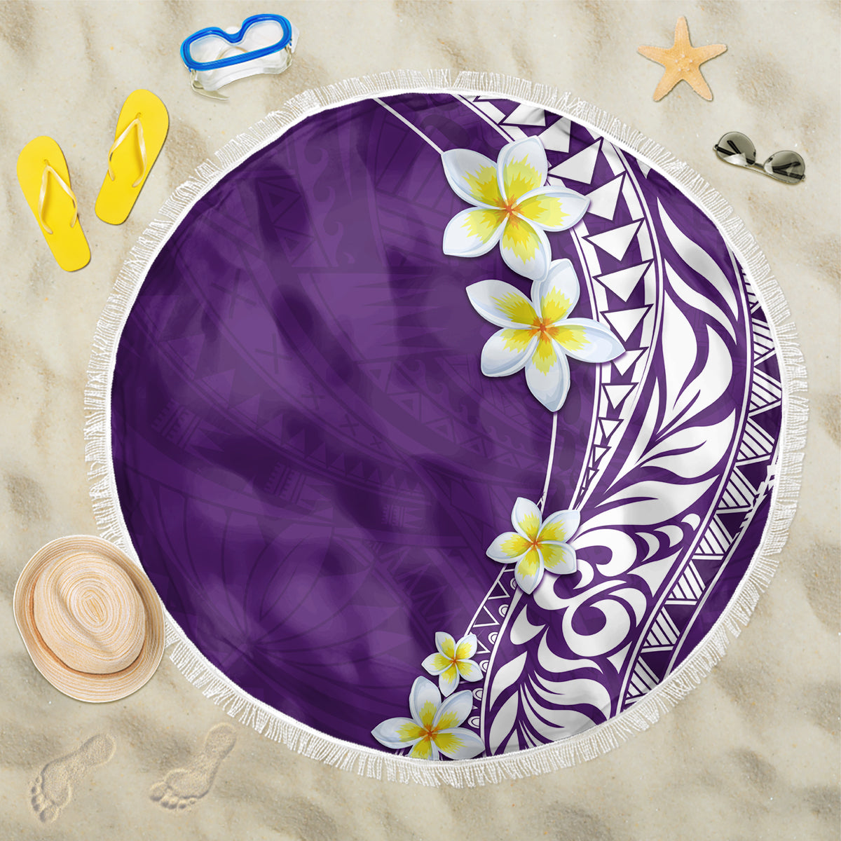 Hawaii Aloha Beach Blanket Plumeria Vintage - Violet LT7 One Size 150cm Violet - Polynesian Pride