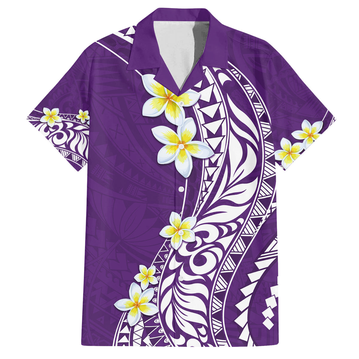 Hawaii Aloha Family Matching Off Shoulder Long Sleeve Dress and Hawaiian Shirt Plumeria Vintage - Violet LT7 Dad's Shirt - Short Sleeve Violet - Polynesian Pride