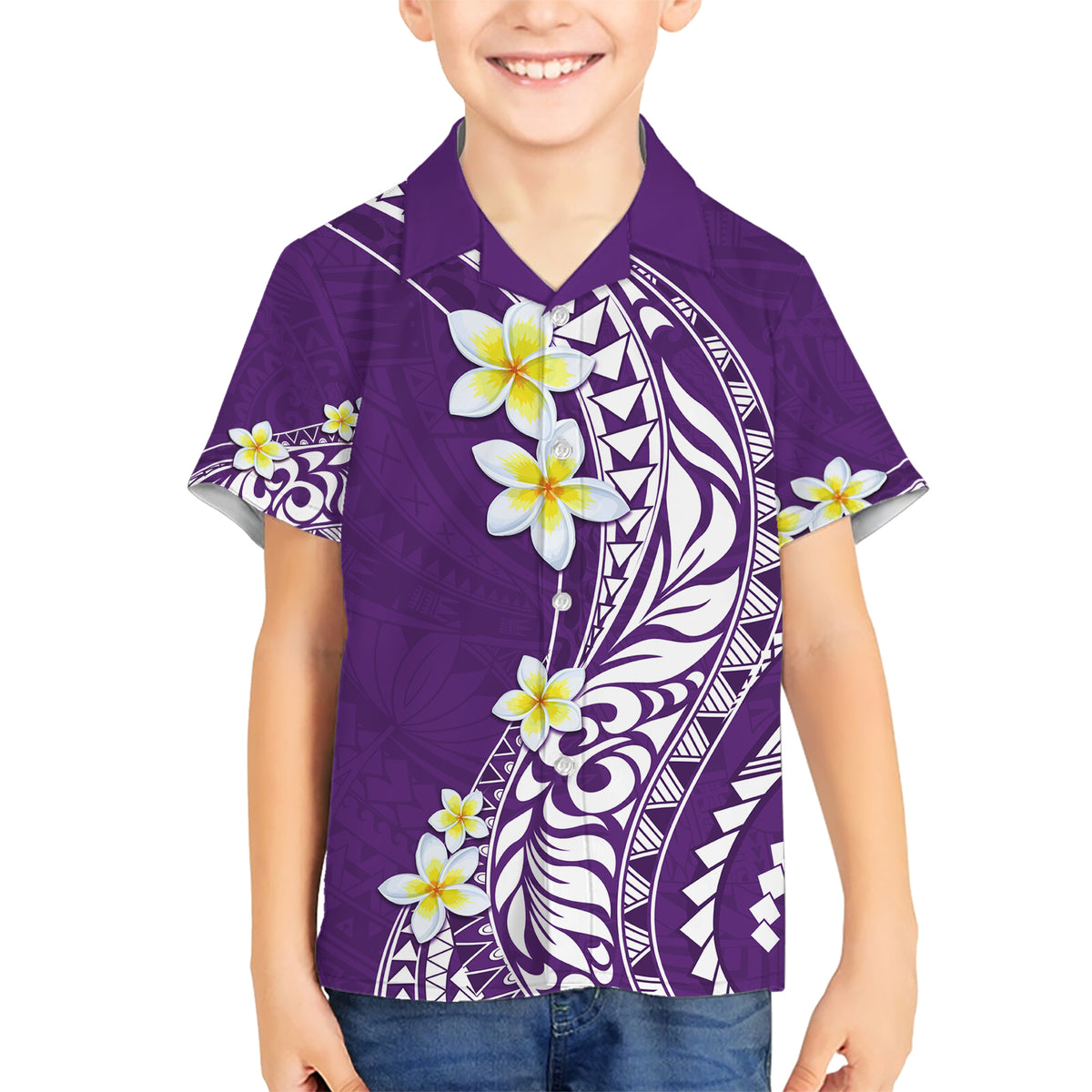 Hawaii Aloha Kid Hawaiian Shirt Plumeria Vintage - Violet LT7 Kid Violet - Polynesian Pride