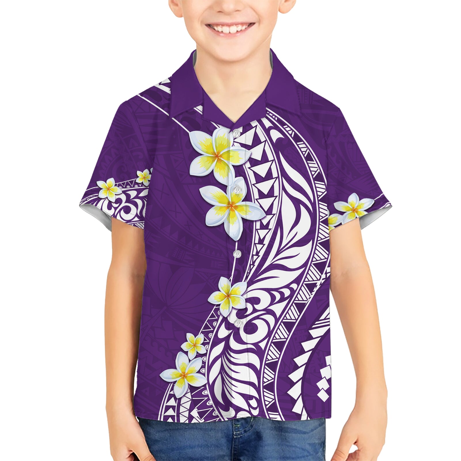 Hawaii Aloha Kid Hawaiian Shirt Plumeria Vintage - Violet LT7 Kid Violet - Polynesian Pride