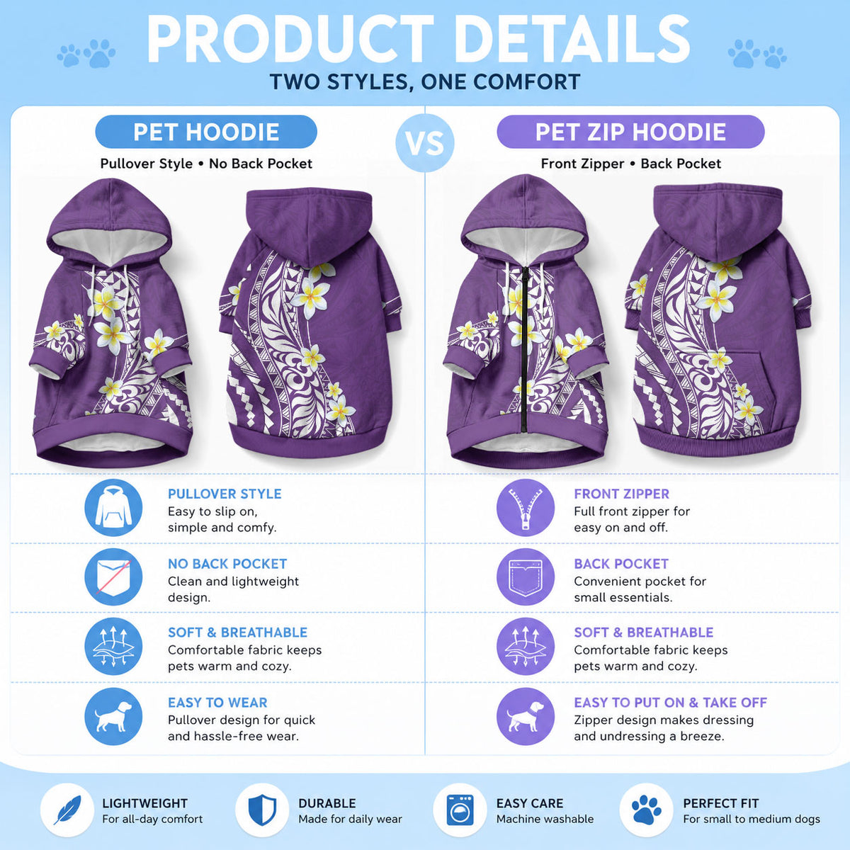 Hawaii Aloha Pet Hoodie Plumeria Vintage - Violet