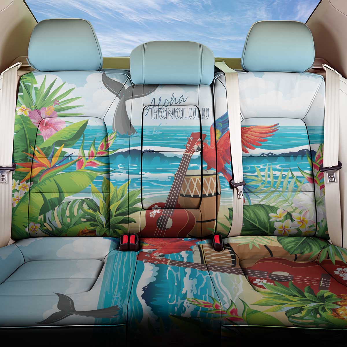 Aloha Honolulu Festival Back Car Seat Cover Ukulele By The Shore