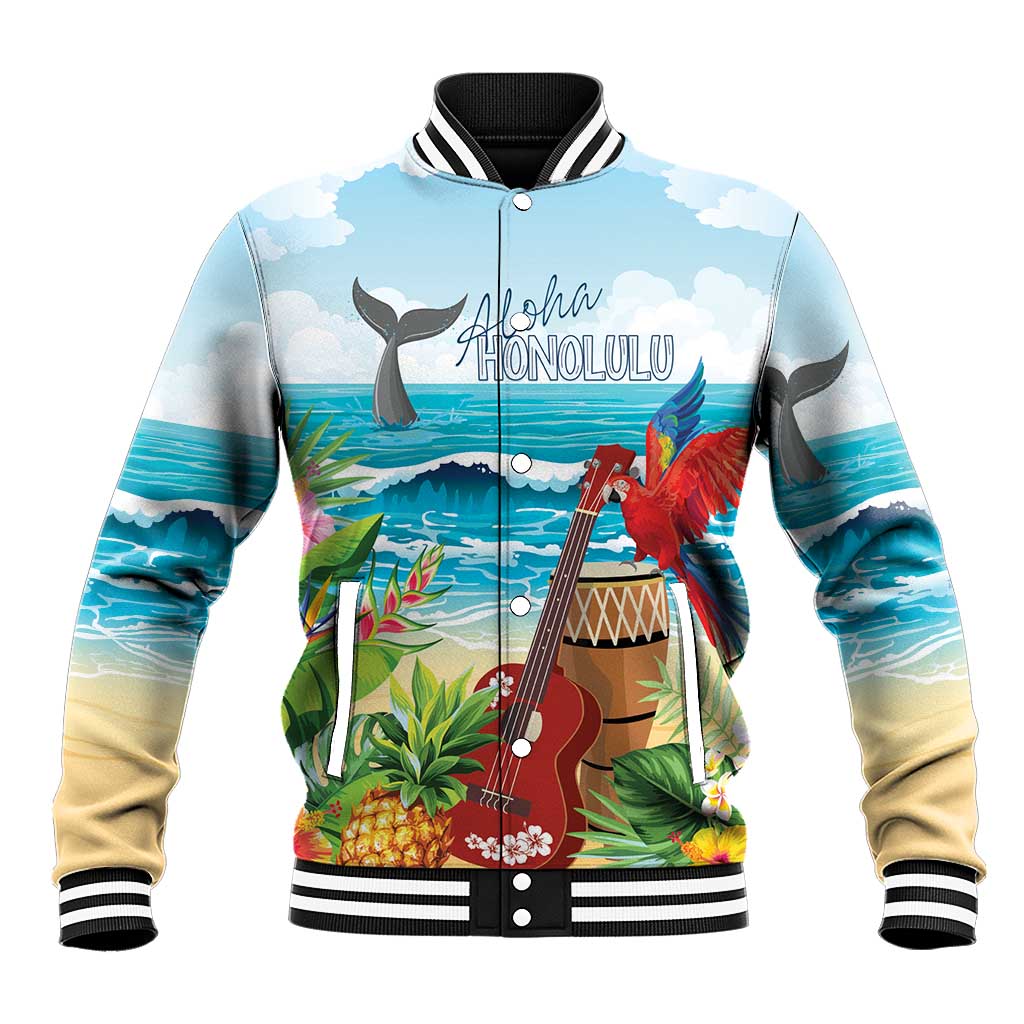 Aloha Honolulu Festival Baseball Jacket Ukulele By The Shore LT7 Unisex Art - Polynesian Pride