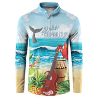 Aloha Honolulu Festival Button Sweatshirt Ukulele By The Shore