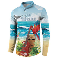 Aloha Honolulu Festival Button Sweatshirt Ukulele By The Shore
