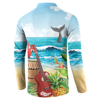 Aloha Honolulu Festival Button Sweatshirt Ukulele By The Shore