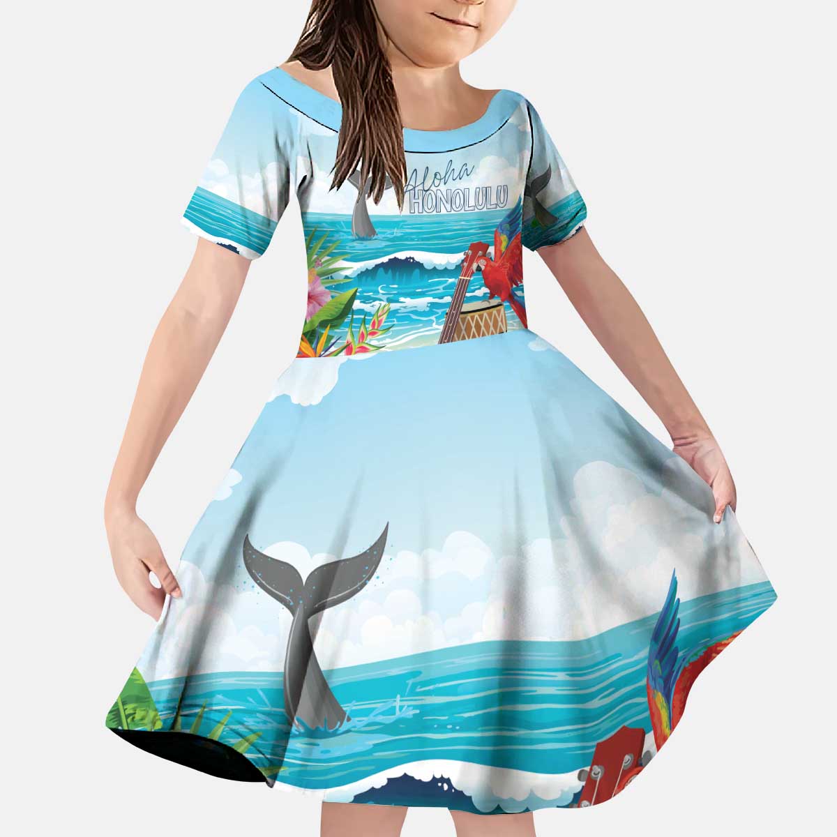 Aloha Honolulu Festival Kid Short Sleeve Dress Ukulele By The Shore LT7 KID Art - Polynesian Pride
