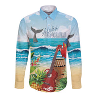Aloha Honolulu Festival Long Sleeve Button Shirt Ukulele By The Shore