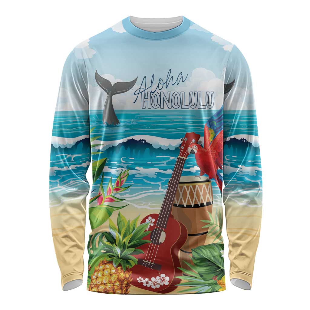 Aloha Honolulu Festival Long Sleeve Shirt Ukulele By The Shore