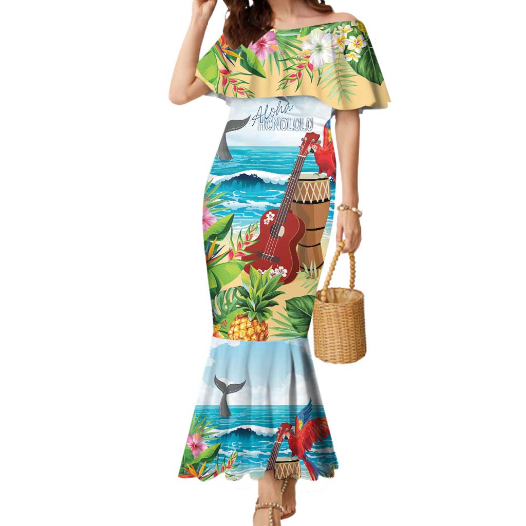 Aloha Honolulu Festival Mermaid Dress Ukulele By The Shore LT7 Women Art - Polynesian Pride