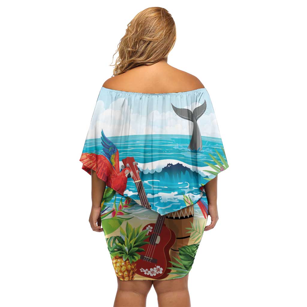 Aloha Honolulu Festival Off Shoulder Short Dress Ukulele By The Shore