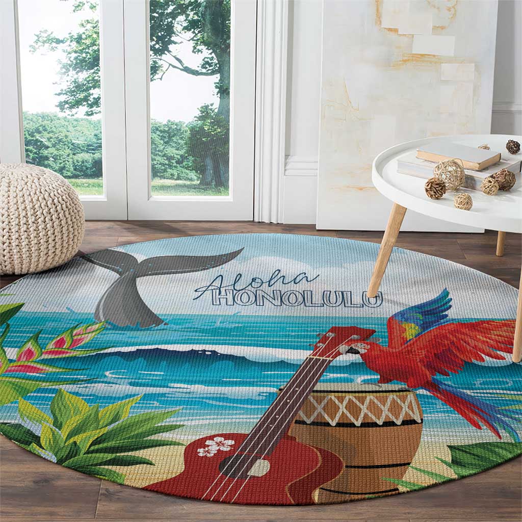 Aloha Honolulu Festival Round Carpet Ukulele By The Shore