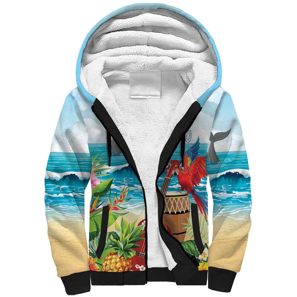 Aloha Honolulu Festival Sherpa Hoodie Ukulele By The Shore