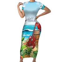 Aloha Honolulu Festival Short Sleeve Bodycon Dress Ukulele By The Shore