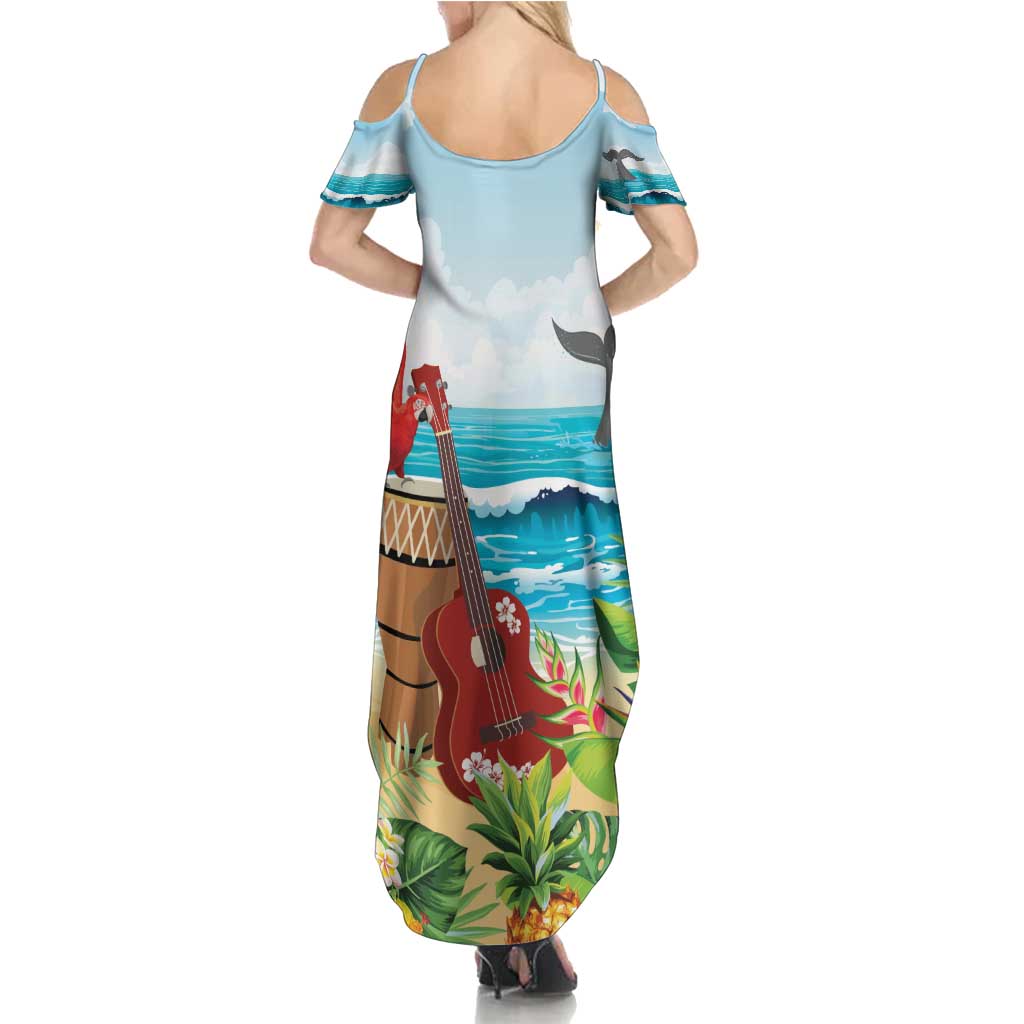 Aloha Honolulu Festival Summer Maxi Dress Ukulele By The Shore