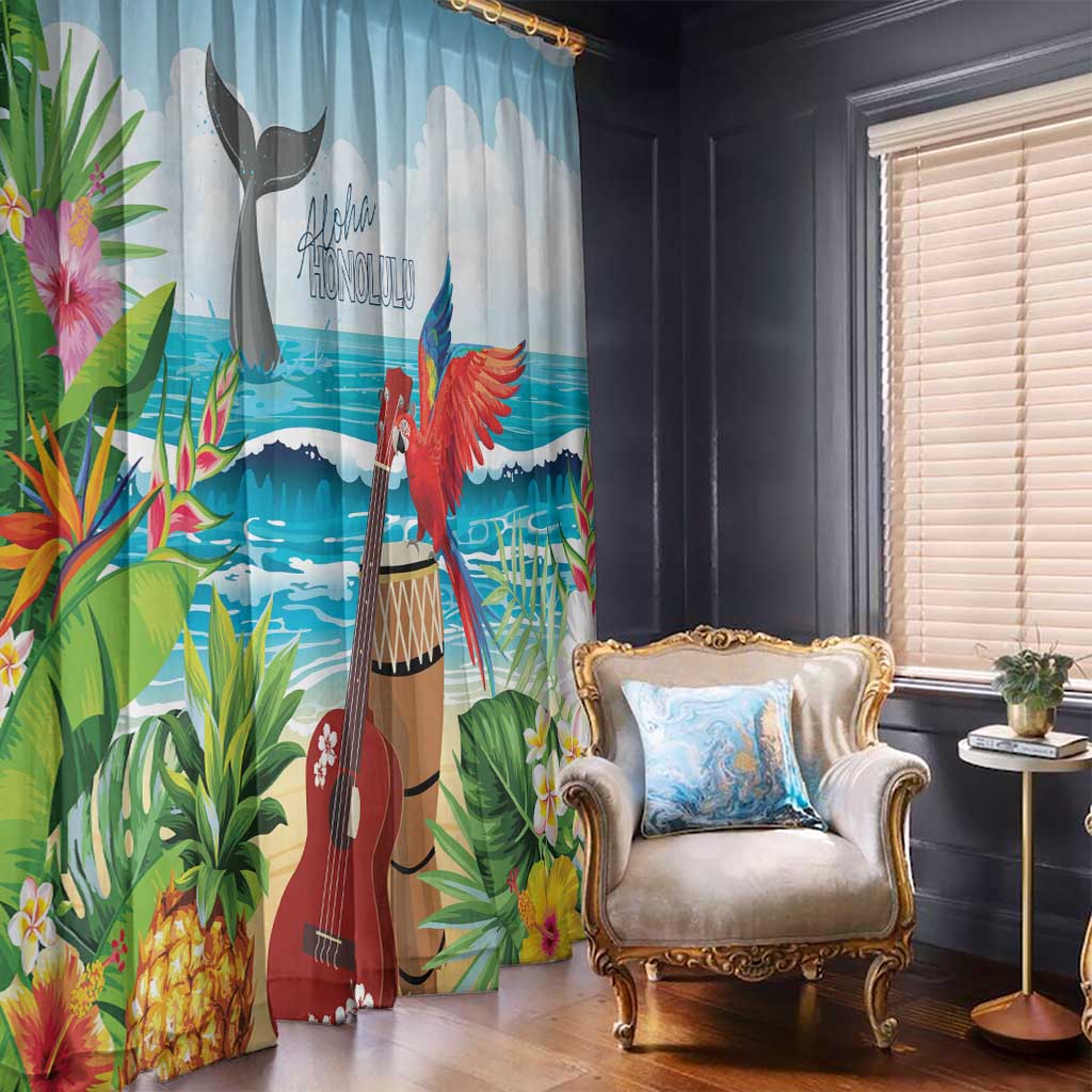 Aloha Honolulu Festival Window Curtain Ukulele By The Shore