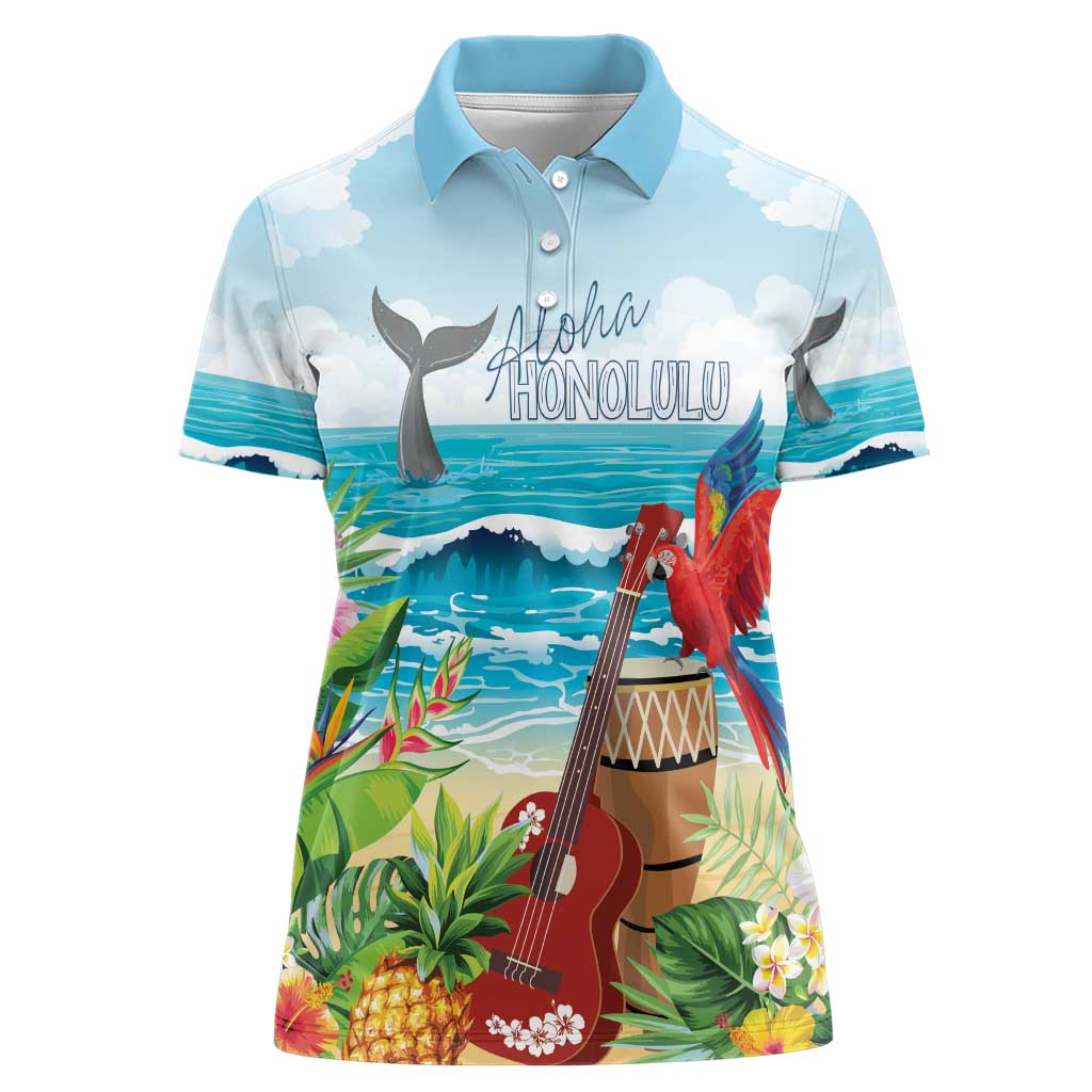 Aloha Honolulu Festival Women Polo Shirt Ukulele By The Shore