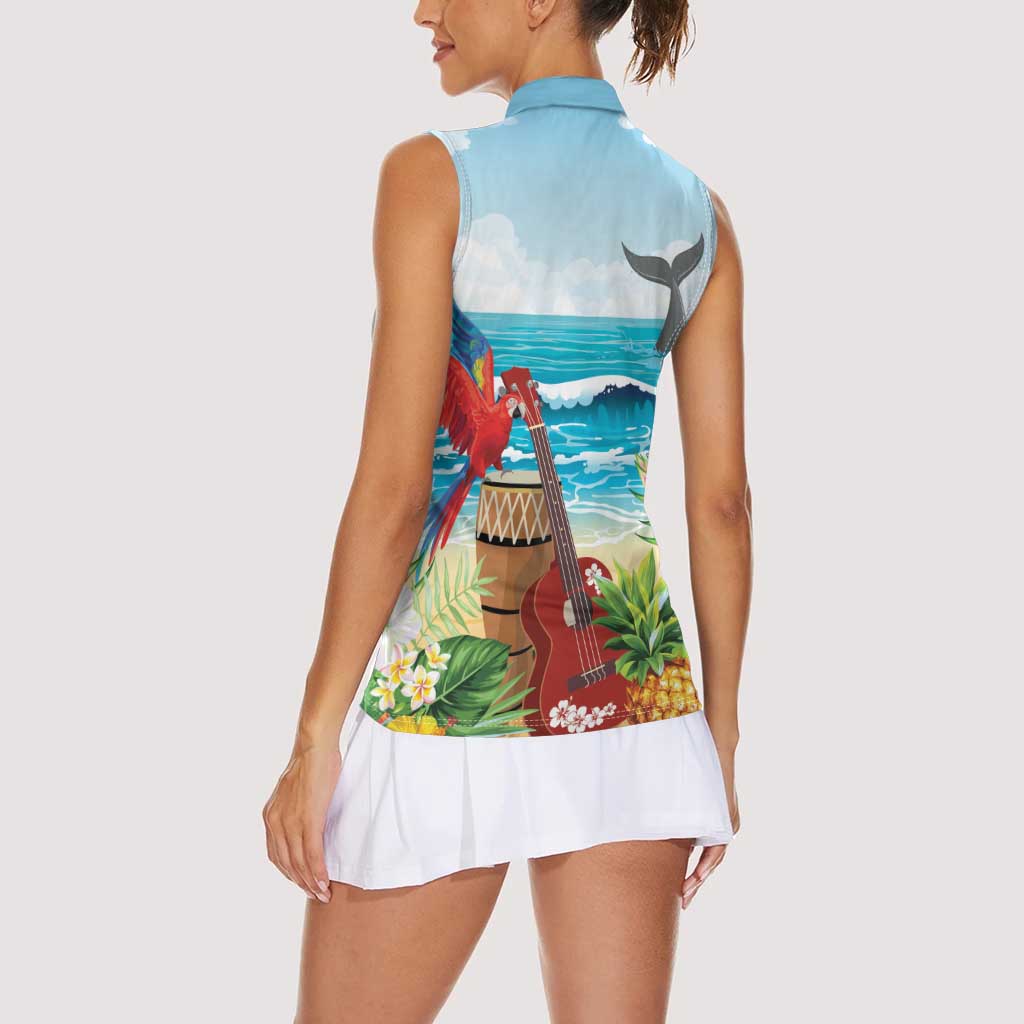 Aloha Honolulu Festival Women Sleeveless Polo Shirt Ukulele By The Shore LT7 - Polynesian Pride