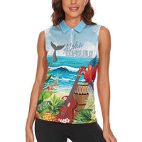 Aloha Honolulu Festival Women Sleeveless Polo Shirt Ukulele By The Shore LT7 - Polynesian Pride