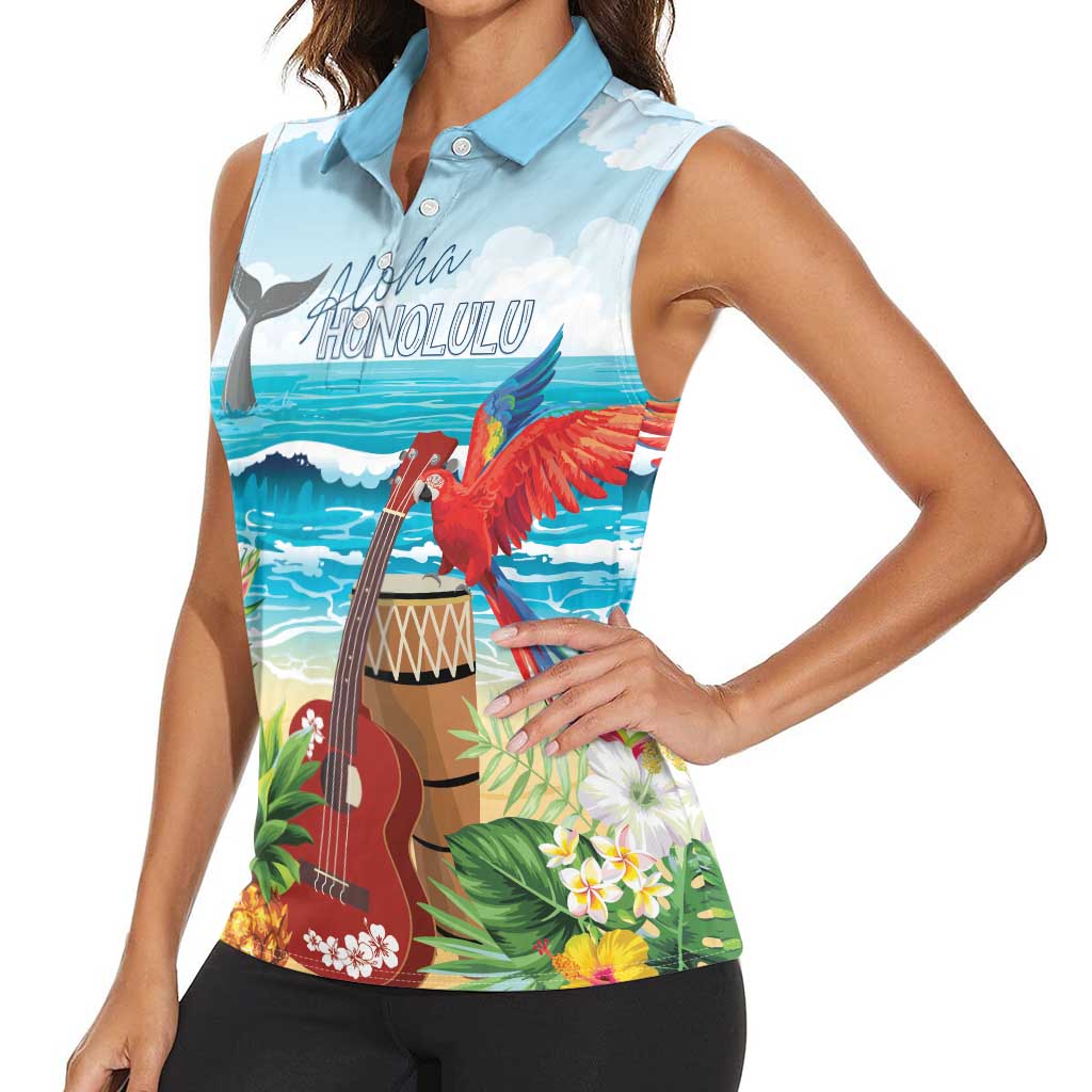 Aloha Honolulu Festival Women Sleeveless Polo Shirt Ukulele By The Shore LT7 - Polynesian Pride