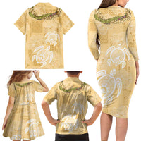 Aloha Honolulu Festival Family Matching Long Sleeve Bodycon Dress and Hawaiian Shirt Hawaii Kapa Mix Flowers Lei