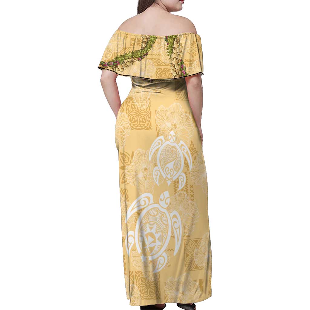Aloha Honolulu Festival Family Matching Off Shoulder Maxi Dress and Hawaiian Shirt Hawaii Kapa Mix Flowers Lei