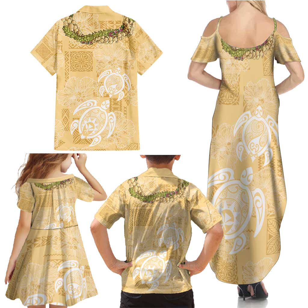 Aloha Honolulu Festival Family Matching Summer Maxi Dress and Hawaiian Shirt Hawaii Kapa Mix Flowers Lei LT7 - Polynesian Pride