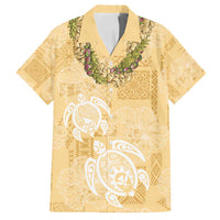 Aloha Honolulu Festival Family Matching Summer Maxi Dress and Hawaiian Shirt Hawaii Kapa Mix Flowers Lei LT7 Dad's Shirt - Short Sleeve Yellow - Polynesian Pride