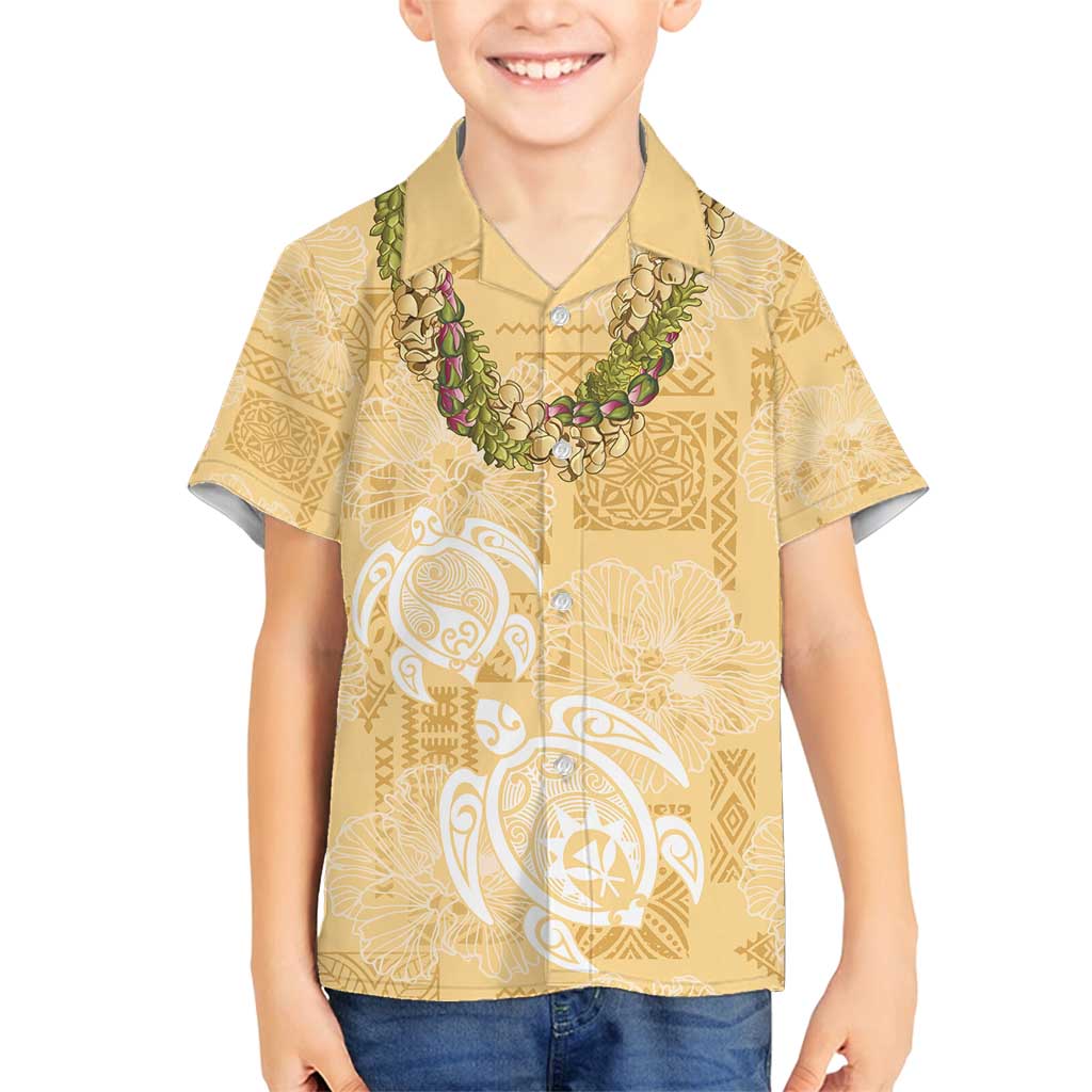 Aloha Honolulu Festival Family Matching Summer Maxi Dress and Hawaiian Shirt Hawaii Kapa Mix Flowers Lei LT7 Son's Shirt Yellow - Polynesian Pride