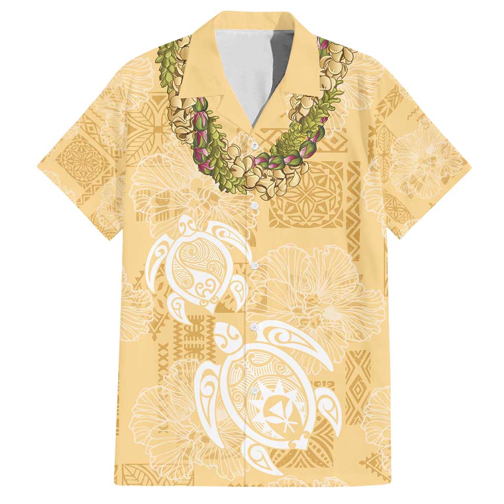 Aloha Honolulu Festival Family Matching Tank Maxi Dress and Hawaiian Shirt Hawaii Kapa Mix Flowers Lei LT7 Dad's Shirt - Short Sleeve Yellow - Polynesian Pride