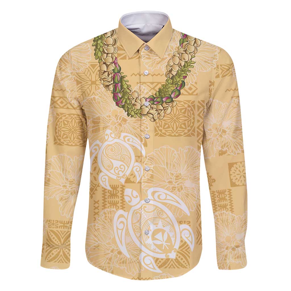 Aloha Honolulu Festival Family Matching Tank Maxi Dress and Hawaiian Shirt Hawaii Kapa Mix Flowers Lei LT7 Dad's Shirt - Long Sleeve Yellow - Polynesian Pride