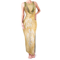 Aloha Honolulu Festival Family Matching Tank Maxi Dress and Hawaiian Shirt Hawaii Kapa Mix Flowers Lei LT7 Mom's Dress Yellow - Polynesian Pride
