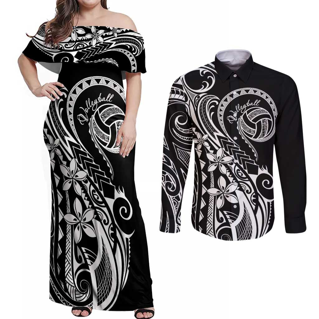 Polynesia Beach Volleyball Personalized Couples Matching Off Shoulder Maxi Dress and Long Sleeve Button Shirt Basic