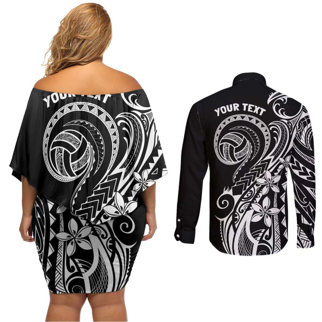 Polynesia Beach Volleyball Personalized Couples Matching Off Shoulder Short Dress and Long Sleeve Button Shirt Basic