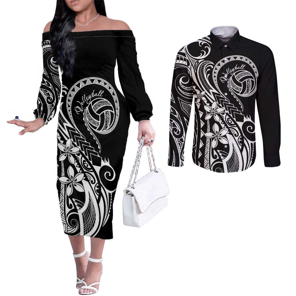 Polynesia Beach Volleyball Personalized Couples Matching Off The Shoulder Long Sleeve Dress and Long Sleeve Button Shirt Basic