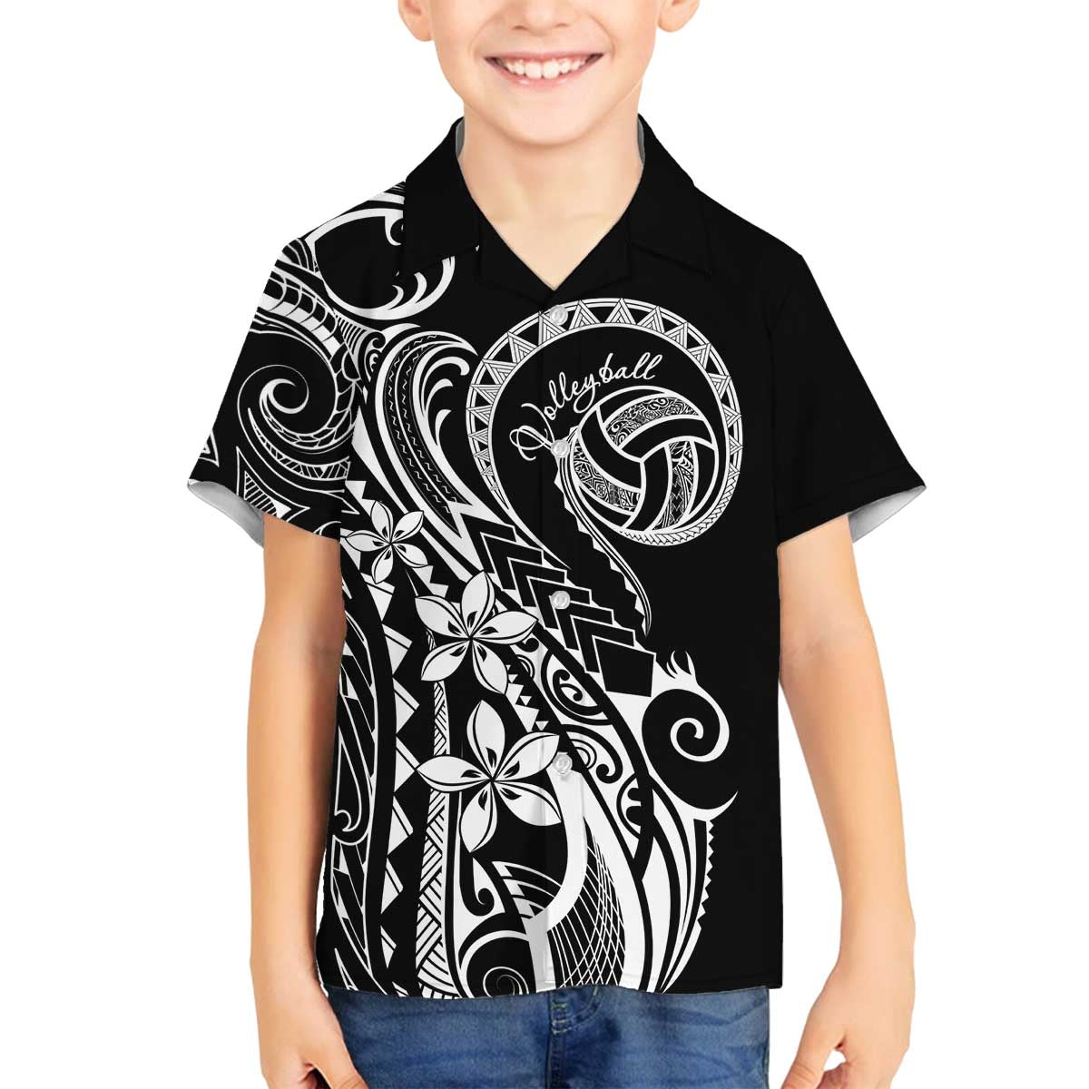 Polynesia Beach Volleyball Personalized Family Matching Off The Shoulder Long Sleeve Dress and Hawaiian Shirt Basic