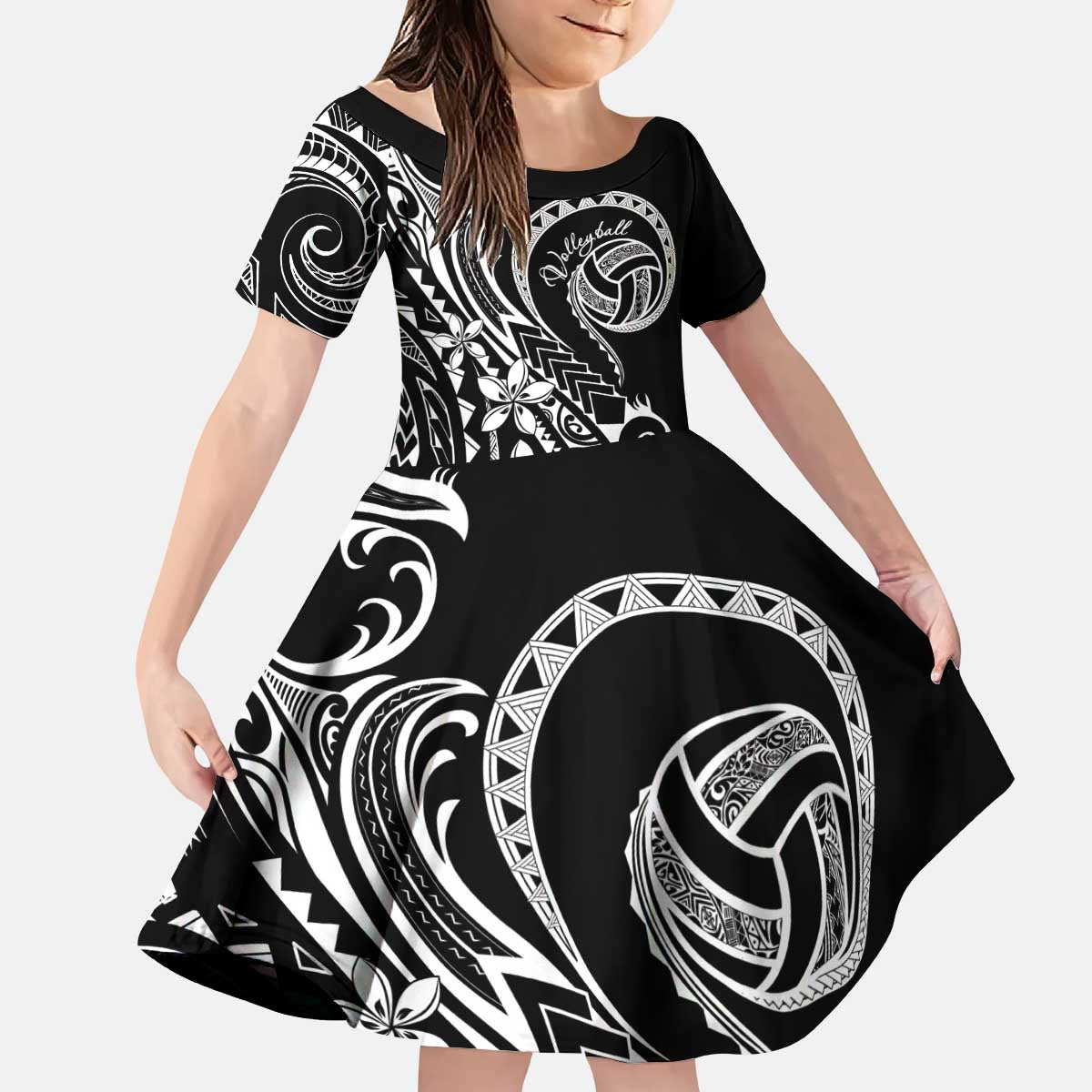 Polynesia Beach Volleyball Personalized Kid Short Sleeve Dress Basic LT7 KID Black - Polynesian Pride