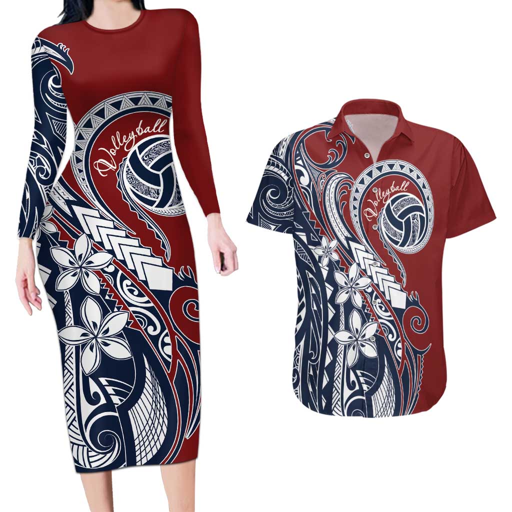 Polynesia Beach Volleyball Personalized Couples Matching Long Sleeve Bodycon Dress and Hawaiian Shirt Special
