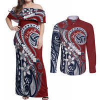 Polynesia Beach Volleyball Personalized Couples Matching Off Shoulder Maxi Dress and Long Sleeve Button Shirt Special
