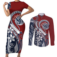 Polynesia Beach Volleyball Personalized Couples Matching Short Sleeve Bodycon Dress and Long Sleeve Button Shirt Special