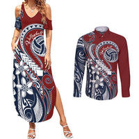 Polynesia Beach Volleyball Personalized Couples Matching Summer Maxi Dress and Long Sleeve Button Shirt Special