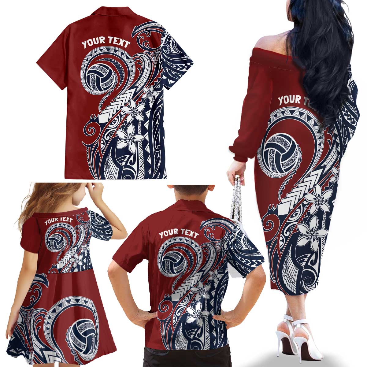 Polynesia Beach Volleyball Personalized Family Matching Off The Shoulder Long Sleeve Dress and Hawaiian Shirt Special