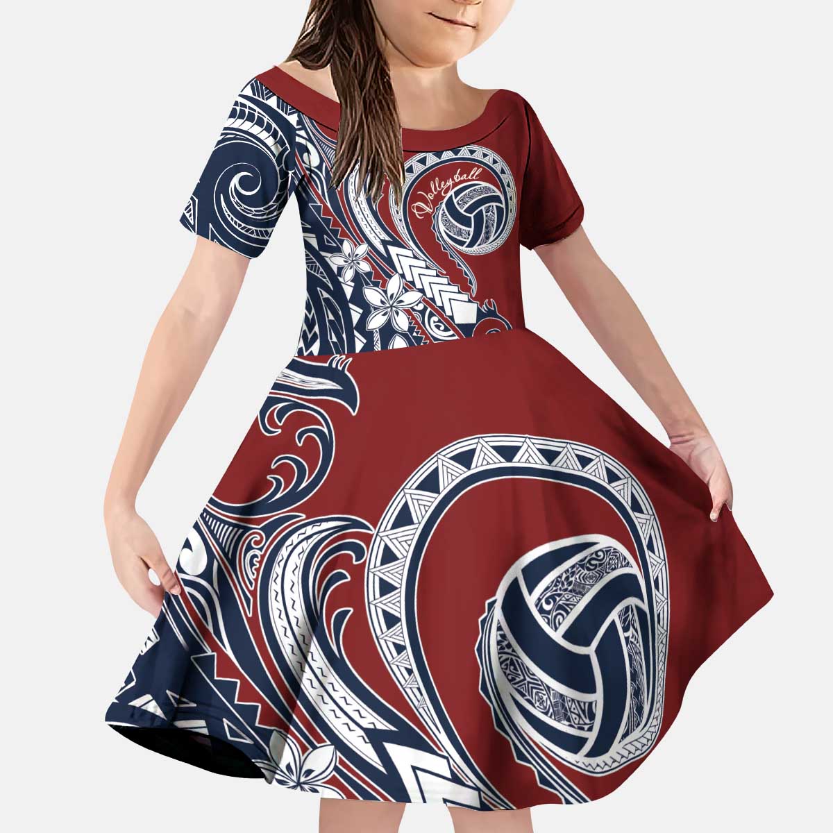 Polynesia Beach Volleyball Personalized Kid Short Sleeve Dress Special LT7 KID Red Blue - Polynesian Pride