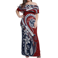 Polynesia Beach Volleyball Personalized Off Shoulder Maxi Dress Special LT7 Women Red Blue - Polynesian Pride