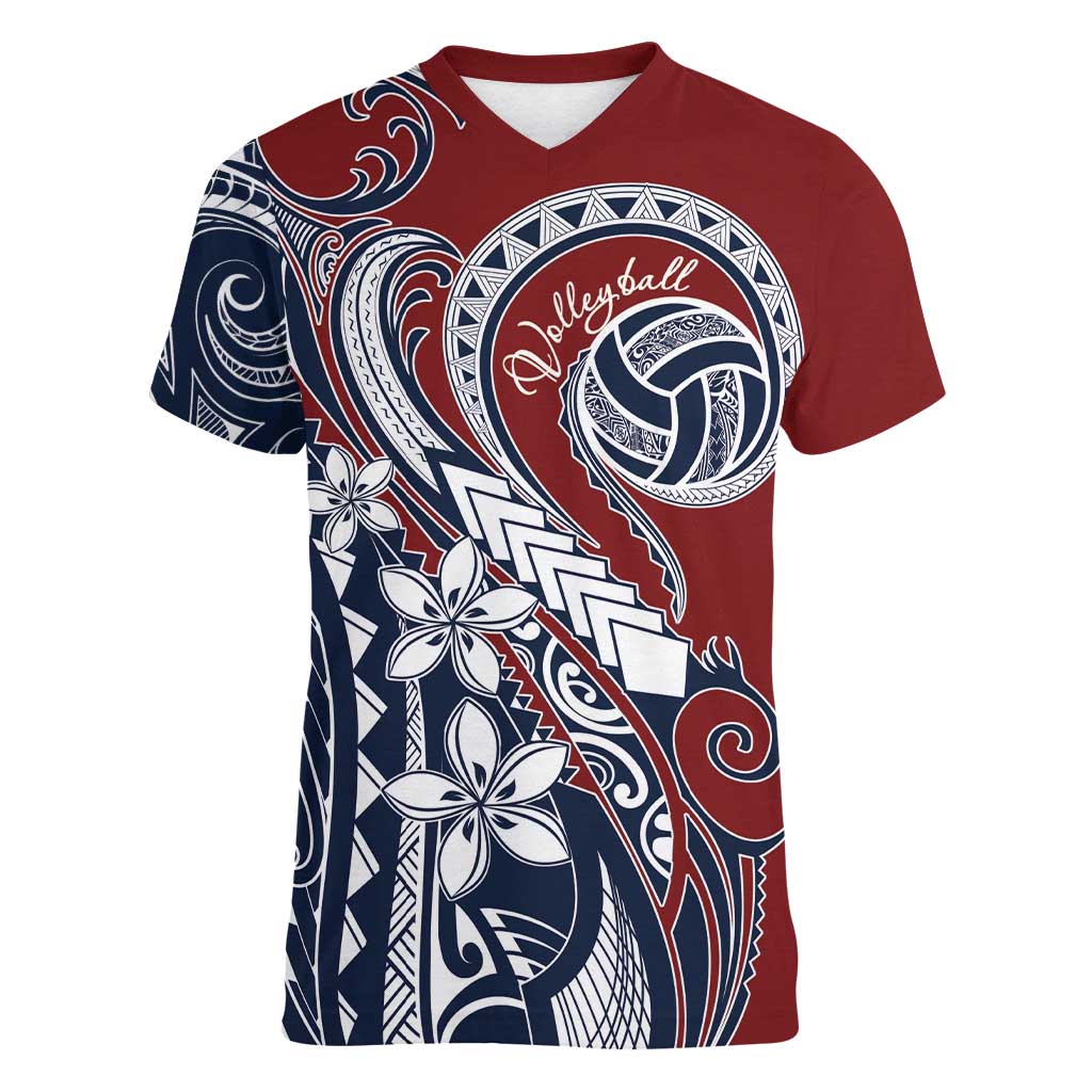 Polynesia Beach Volleyball Personalized Women V-Neck T-Shirt Special LT7 Female Red Blue - Polynesian Pride