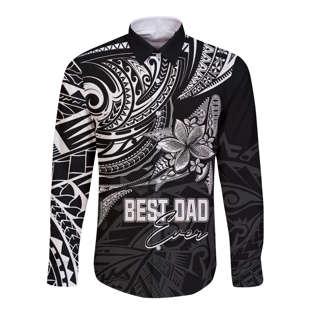 Personalised Father's Day Polynesian Long Sleeve Button Shirt Best Dad Ever - Black LT7 Unisex Black - Polynesian Pride