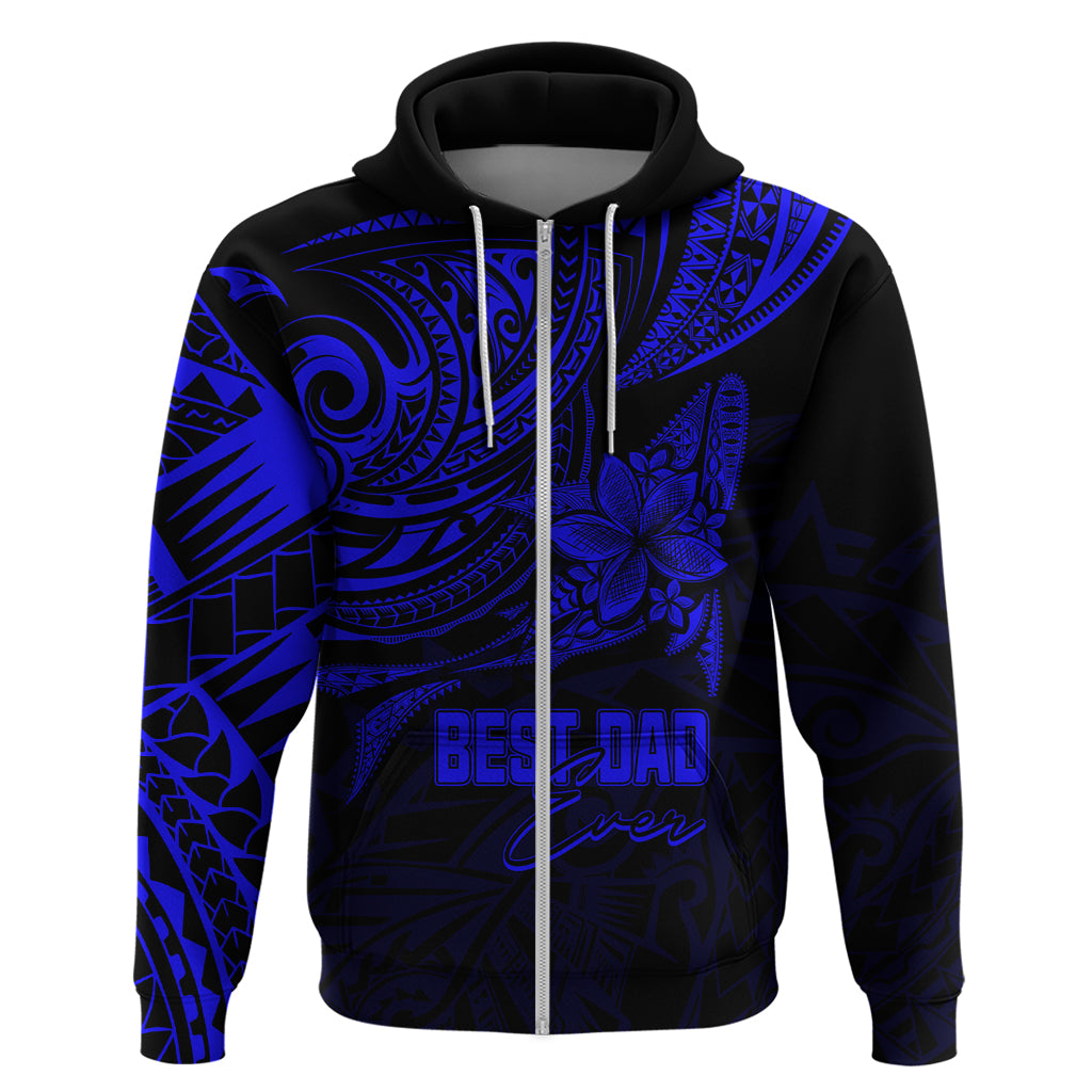 Custom Fathers Day Polynesian Hoodie Best Dad Ever Blue LT7 Zip Hoodie Blue - Polynesian Pride